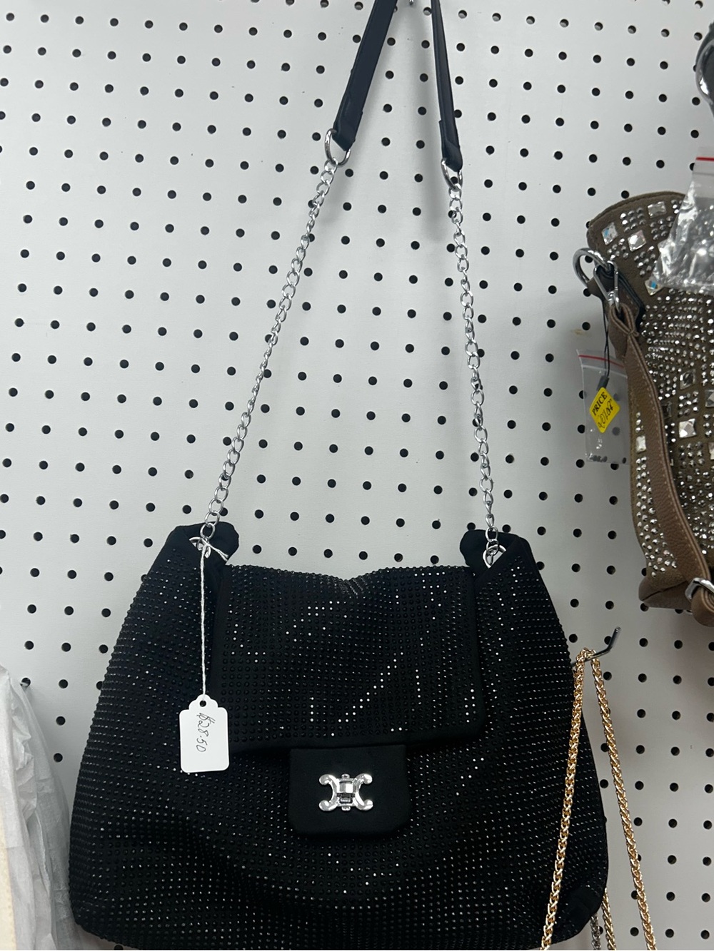 Black Rhinestone Chain Shoulder Bag
